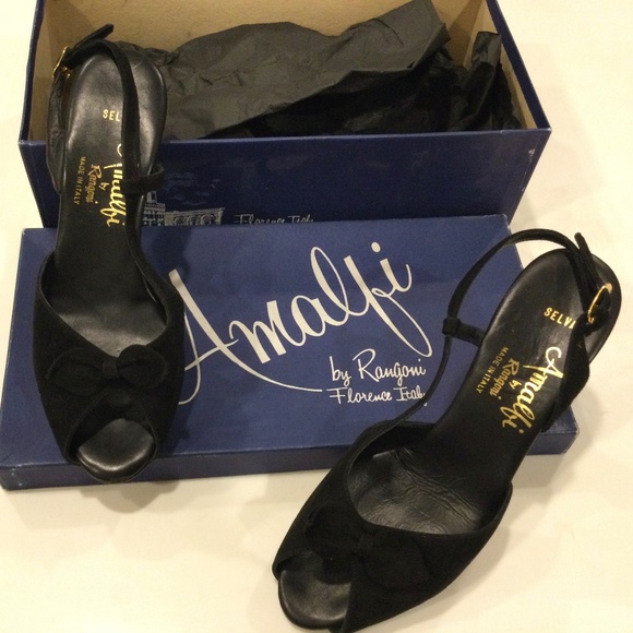 Amalfi by Rangoni 6.5 black suede open toe heels - Picture 1 of 4